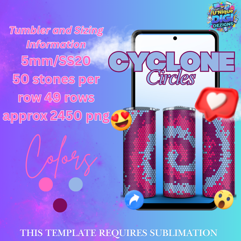 SS20 (5mm) Cyclone Circles Rhinestone Tumbler Template – 20oz
