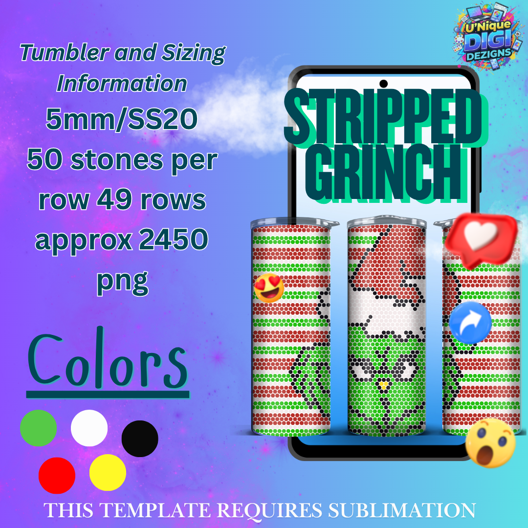 SS16 (4mm) Stripped Grinch Rhinestone Tumbler Template – 20oz