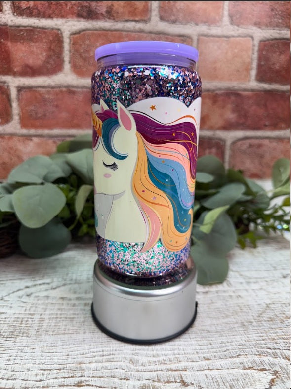 Glittered Purple Unicorn Tumbler