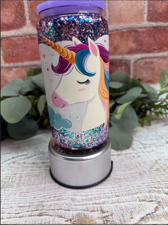 Glittered Purple Unicorn Tumbler
